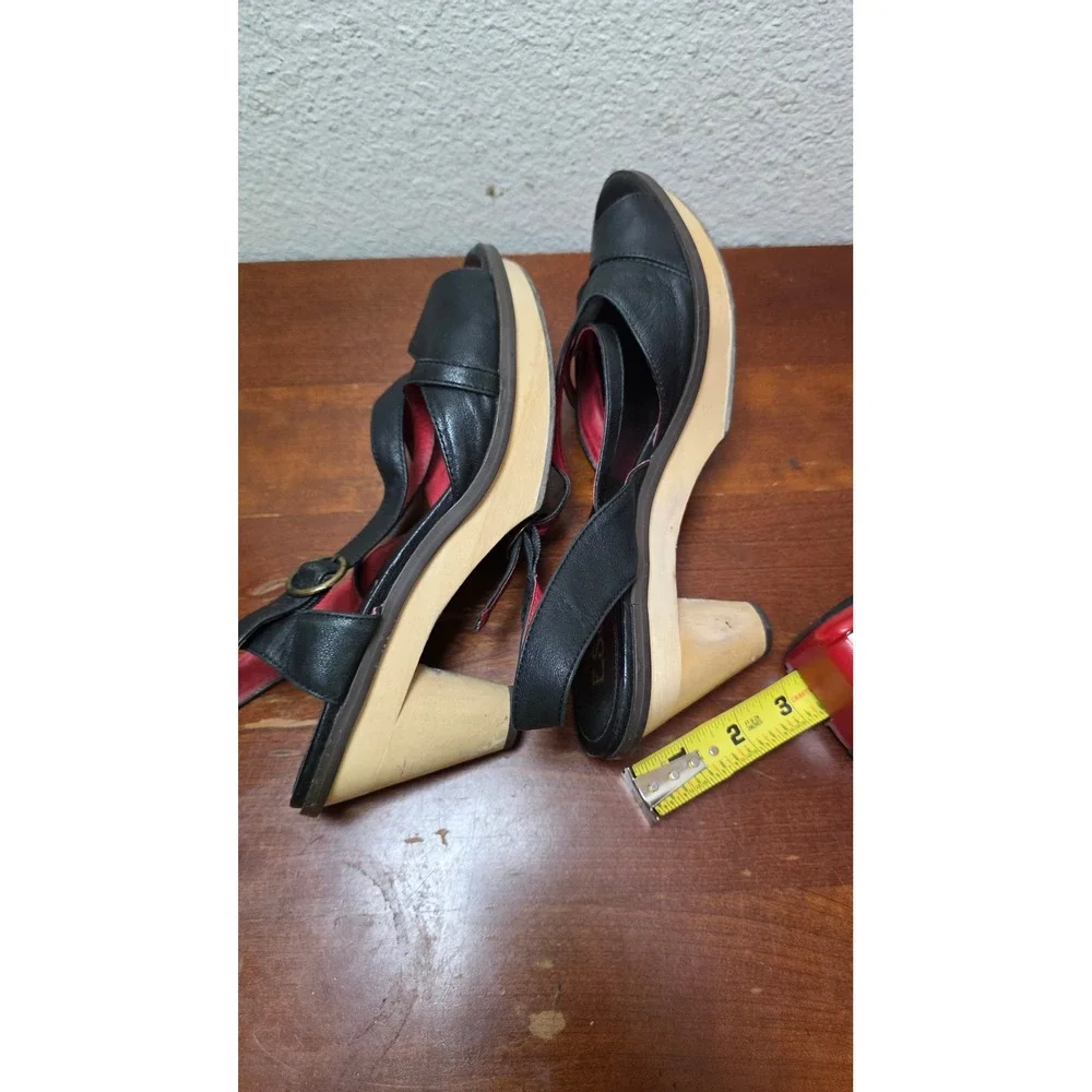 Esska Black Leather‎ Wooden Platform Sandals Womens 42 Retro Clog Heels